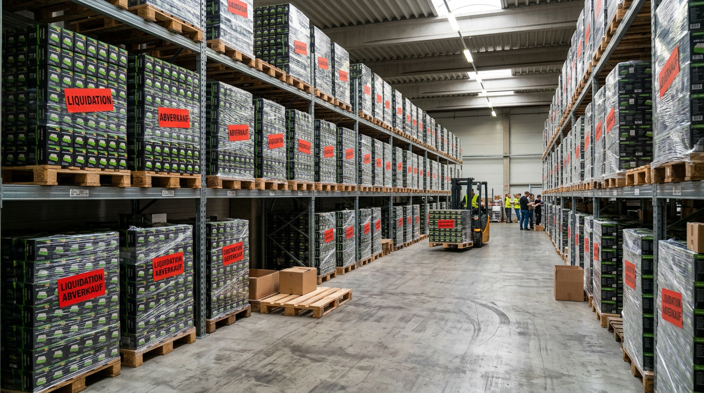 Lagerhalle mit SynGas-Paletten zur Liquidation